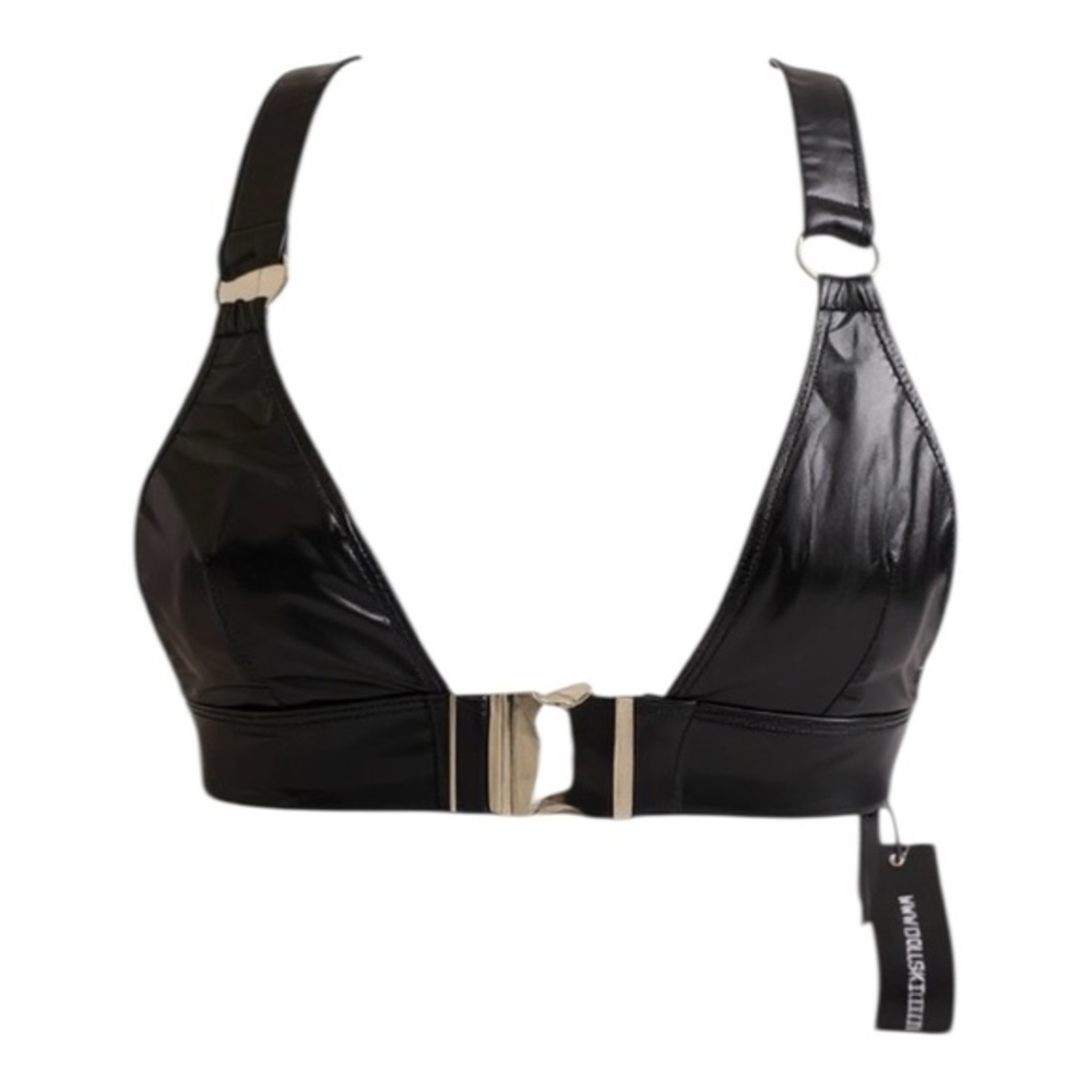 Dolls Kill Club Exx Black Faux Leather Bra Harness Top NWT XS Gothic Clubwear 🖤